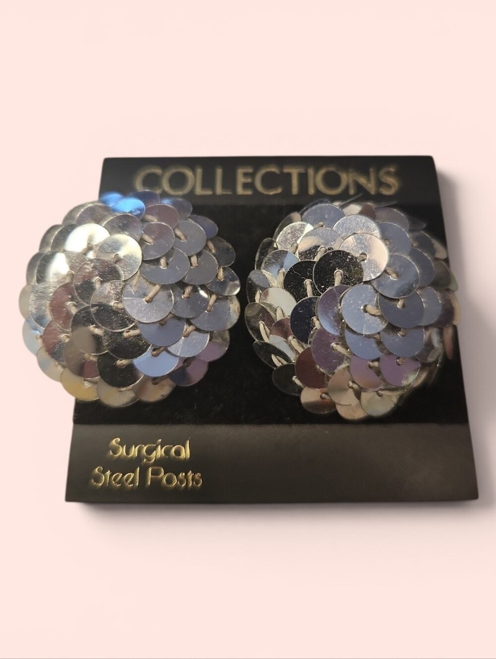 Collections Silver Sequin Cluster Earrings NWT Vintage Disco Statement Studs